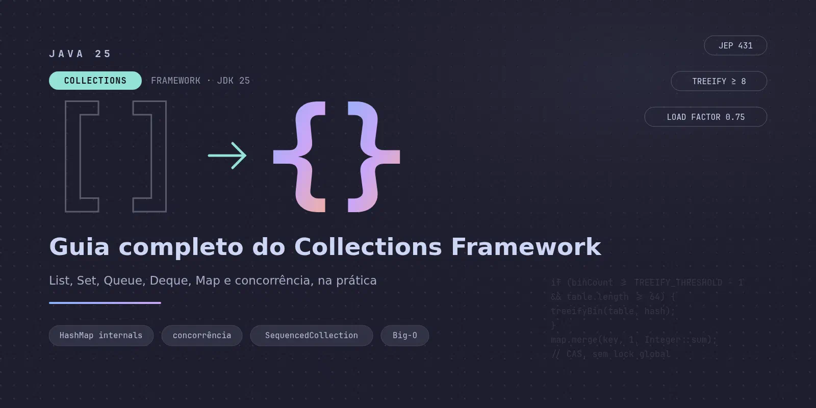 Collections no Java 25: guia completo de List, Set, Queue, Deque, Map e concorrência