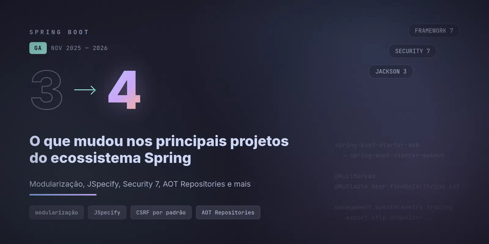 Spring Boot 4: o que mudou nos principais projetos do ecossistema Spring, e como migrar